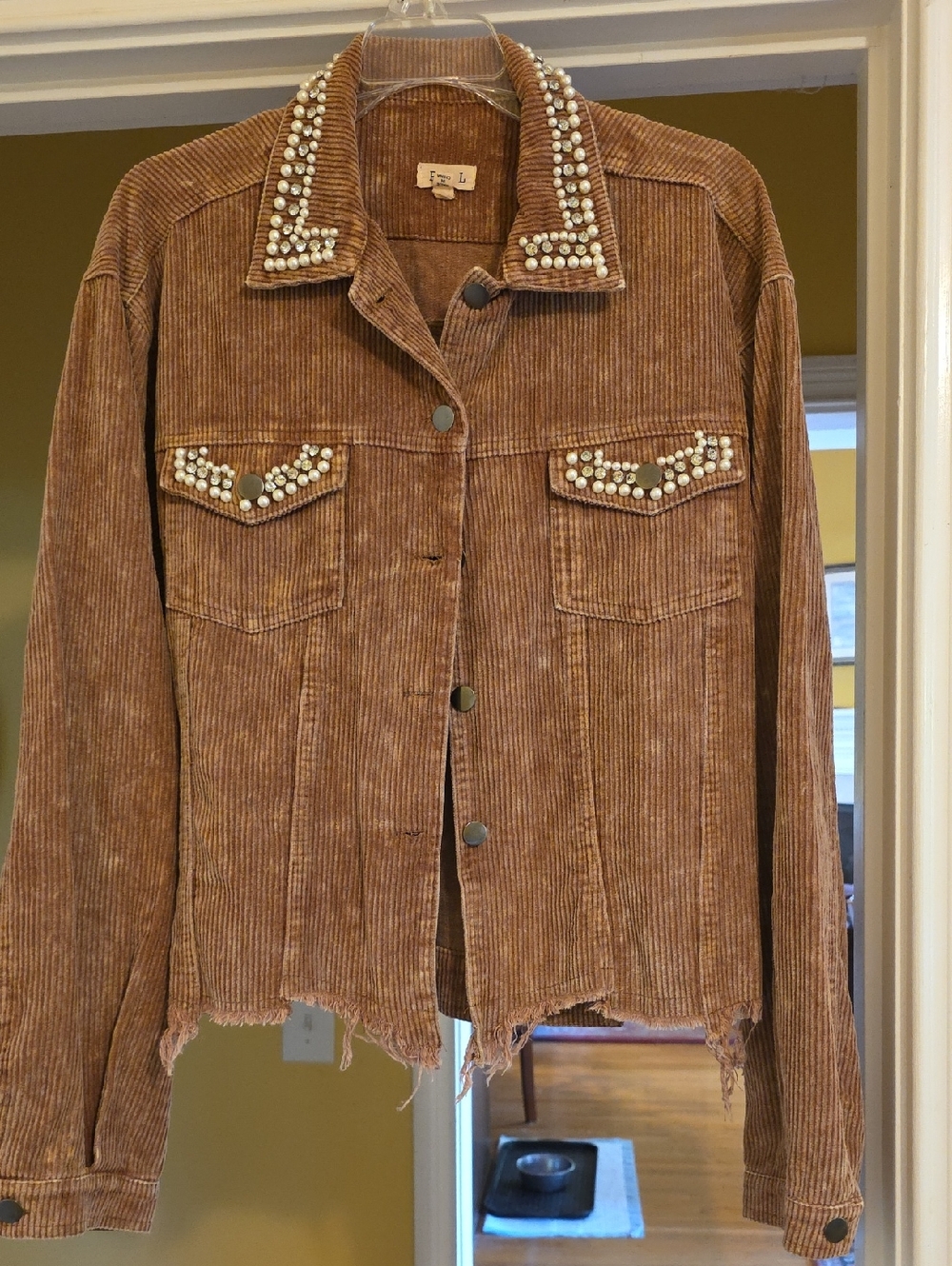 NWOT POL Distressed Corduroy Jacket with Embellishments